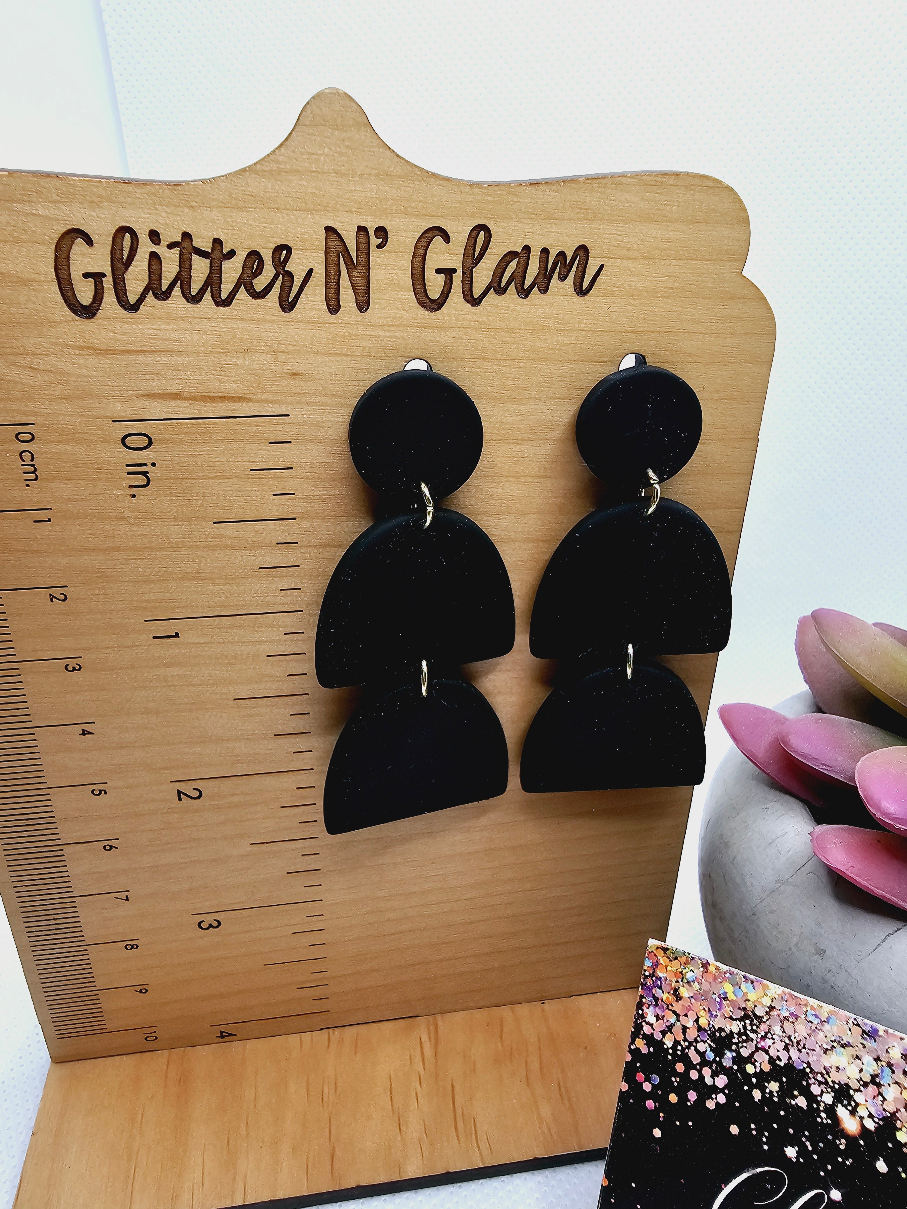 2405 Black Clay Dangle Earrings