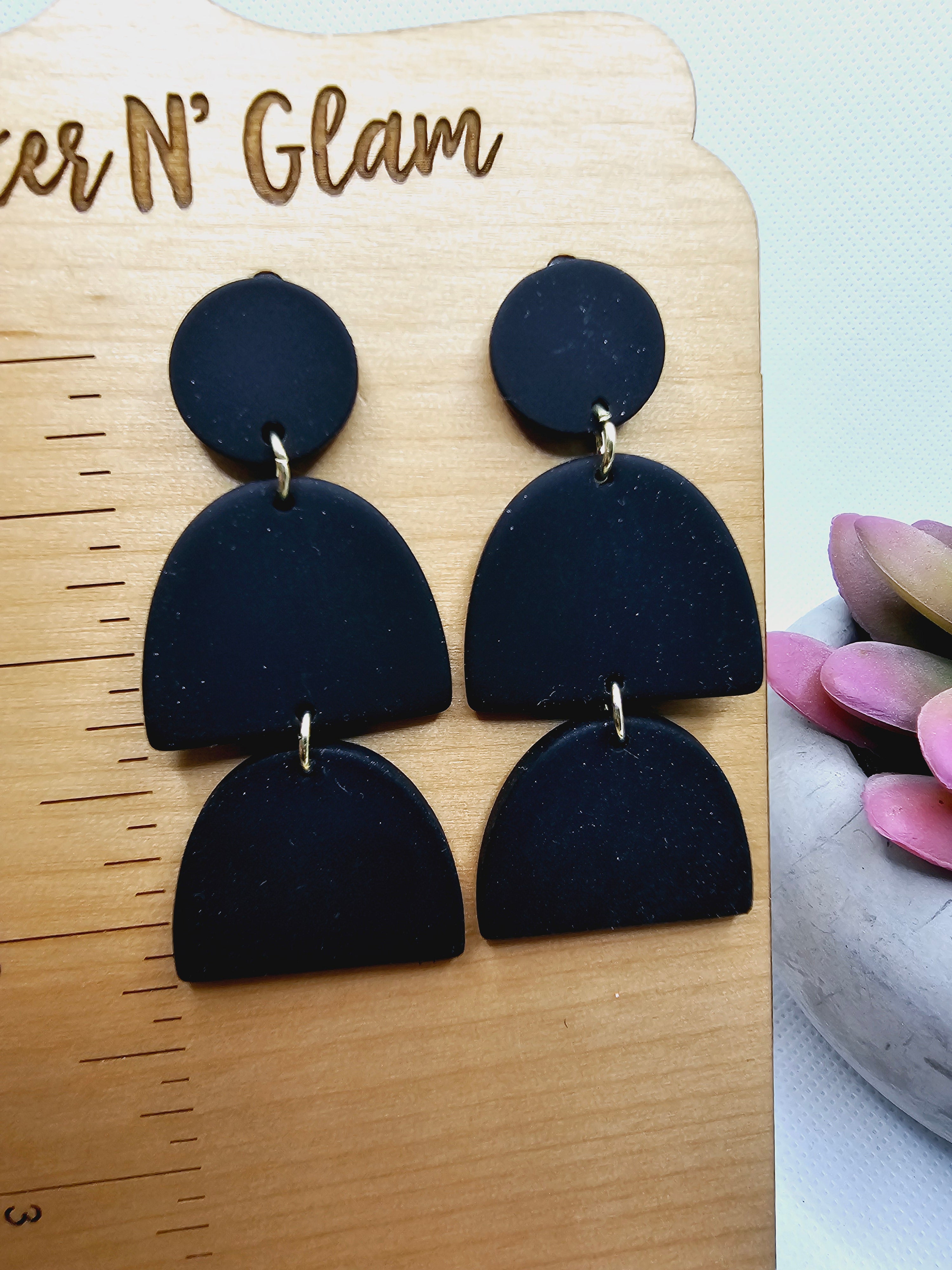 2405 Black Clay Dangle Earrings