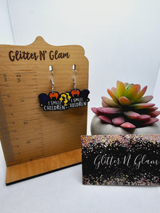 2410 Hocus Pocus "I Smell Children " Wood Dangle Earrings