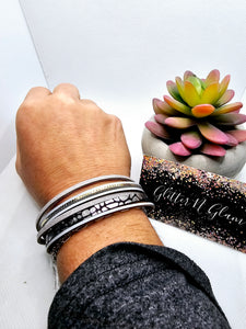 2429 Silver and Gold Animal Print  Leather Wrap Bracelet