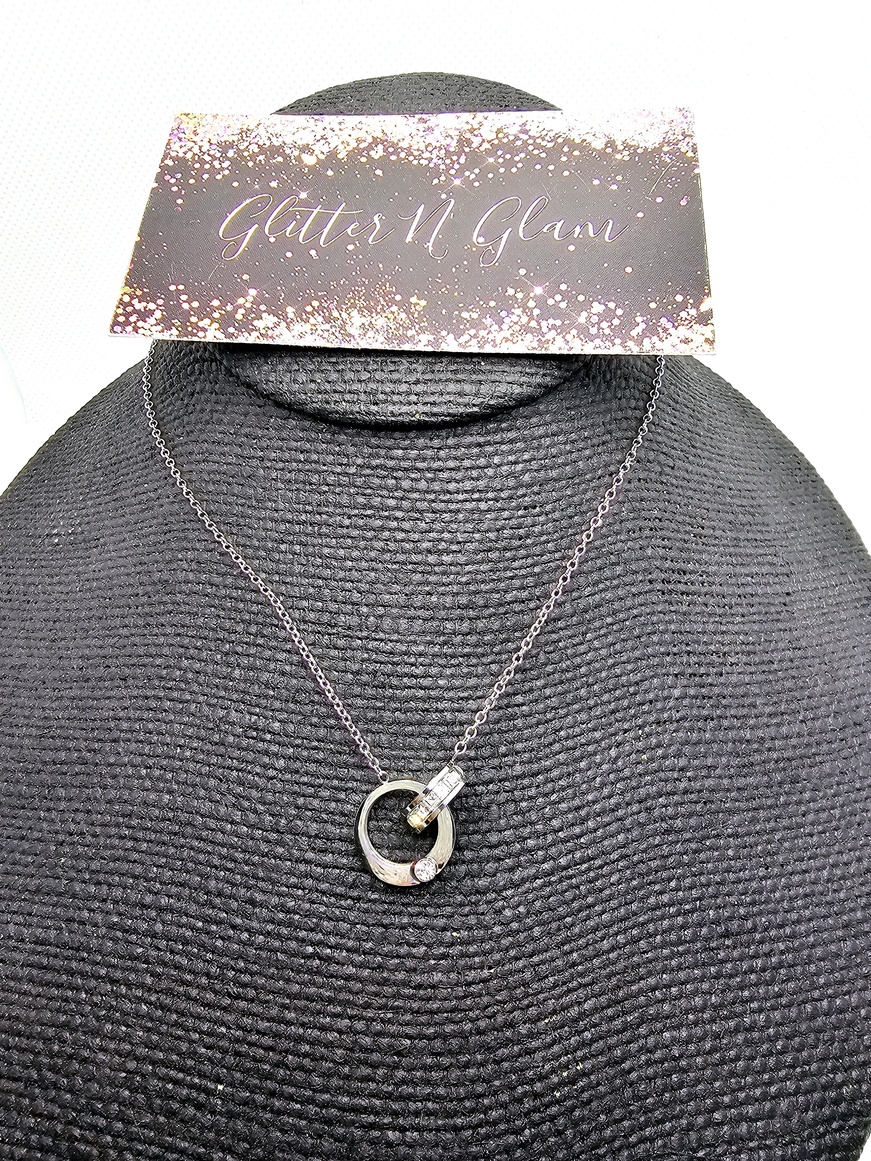 2437 Silver Short Length Necklace with Silver Charm with Bling