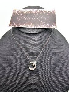 2437 Silver Short Length Necklace with Silver Charm with Bling