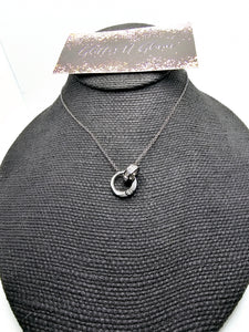 2437 Silver Short Length Necklace with Silver Charm with Bling