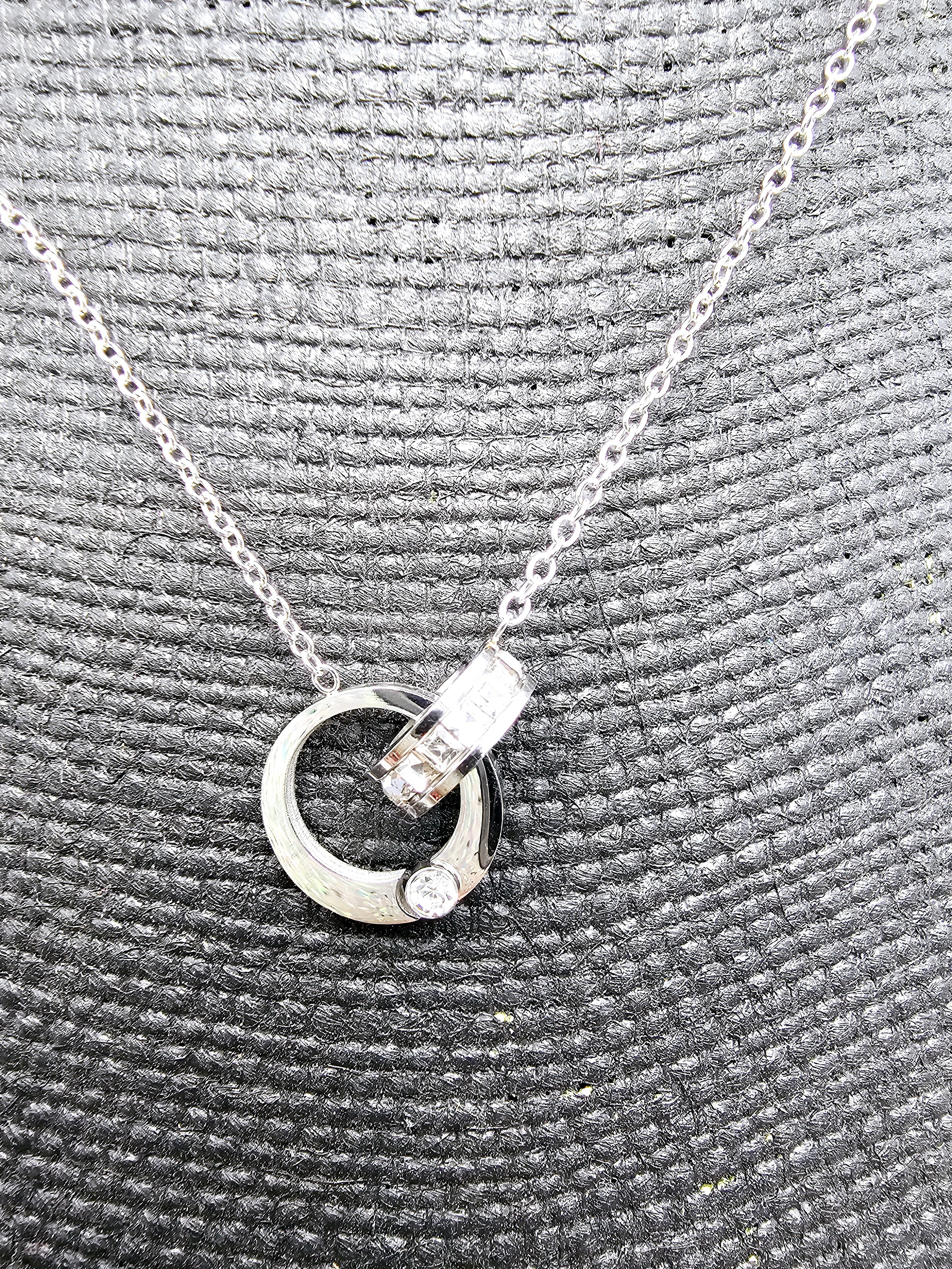 2437 Silver Short Length Necklace with Silver Charm with Bling
