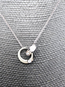 2437 Silver Short Length Necklace with Silver Charm with Bling