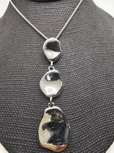 2434 Silver Long Sweater Necklace with Silver Stone-like Pendants