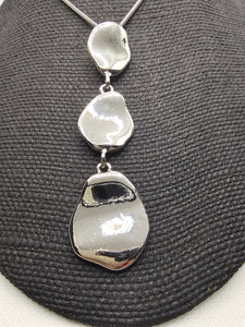 2434 Silver Long Sweater Necklace with Silver Stone-like Pendants