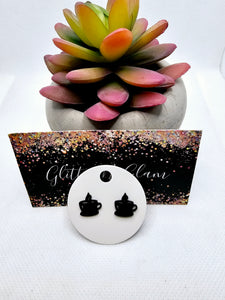 2419 Black Coffee Cup Stud Earrings