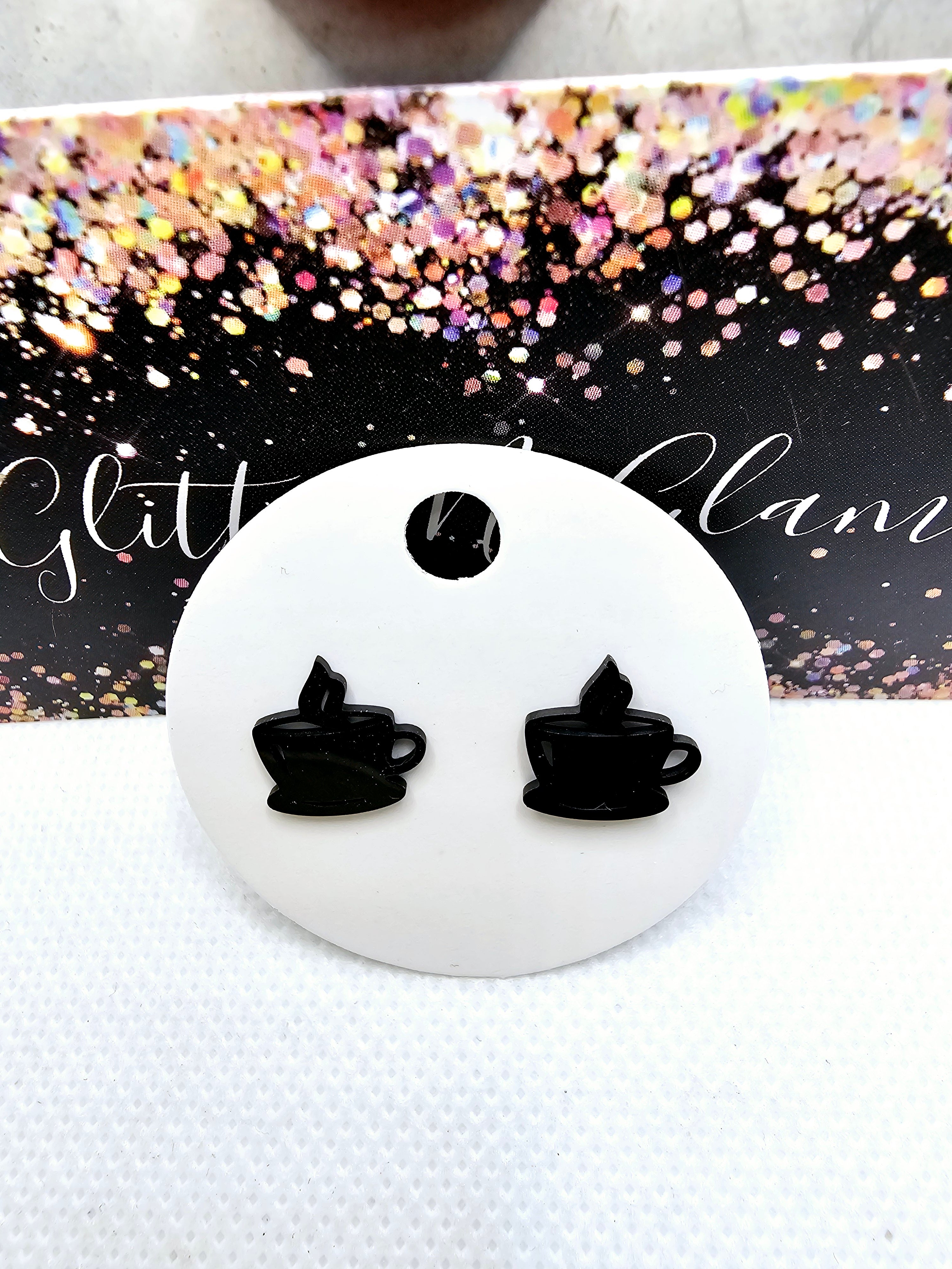 2419 Black Coffee Cup Stud Earrings