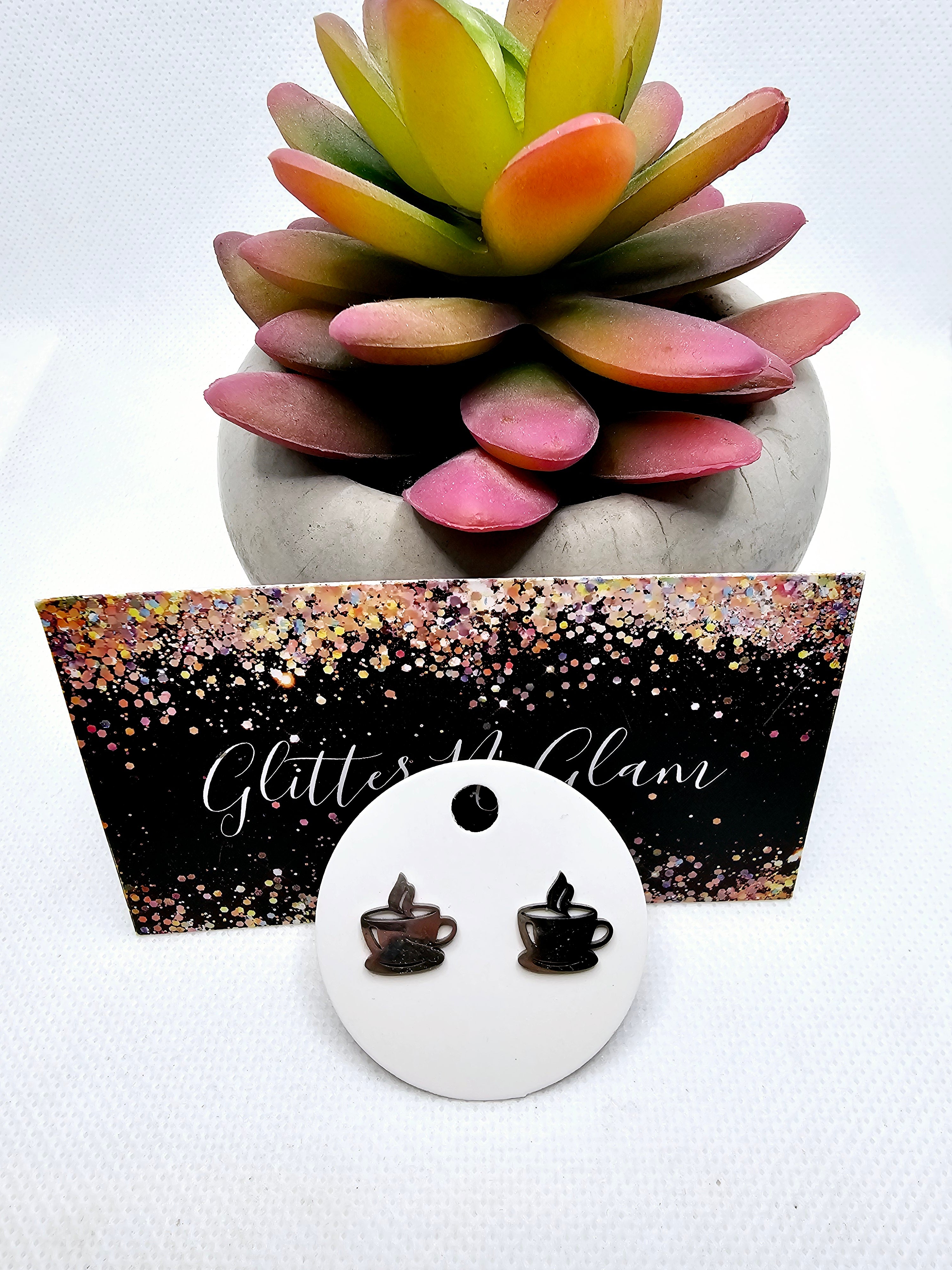 2418 Silver Coffee Cup Stud Earrings