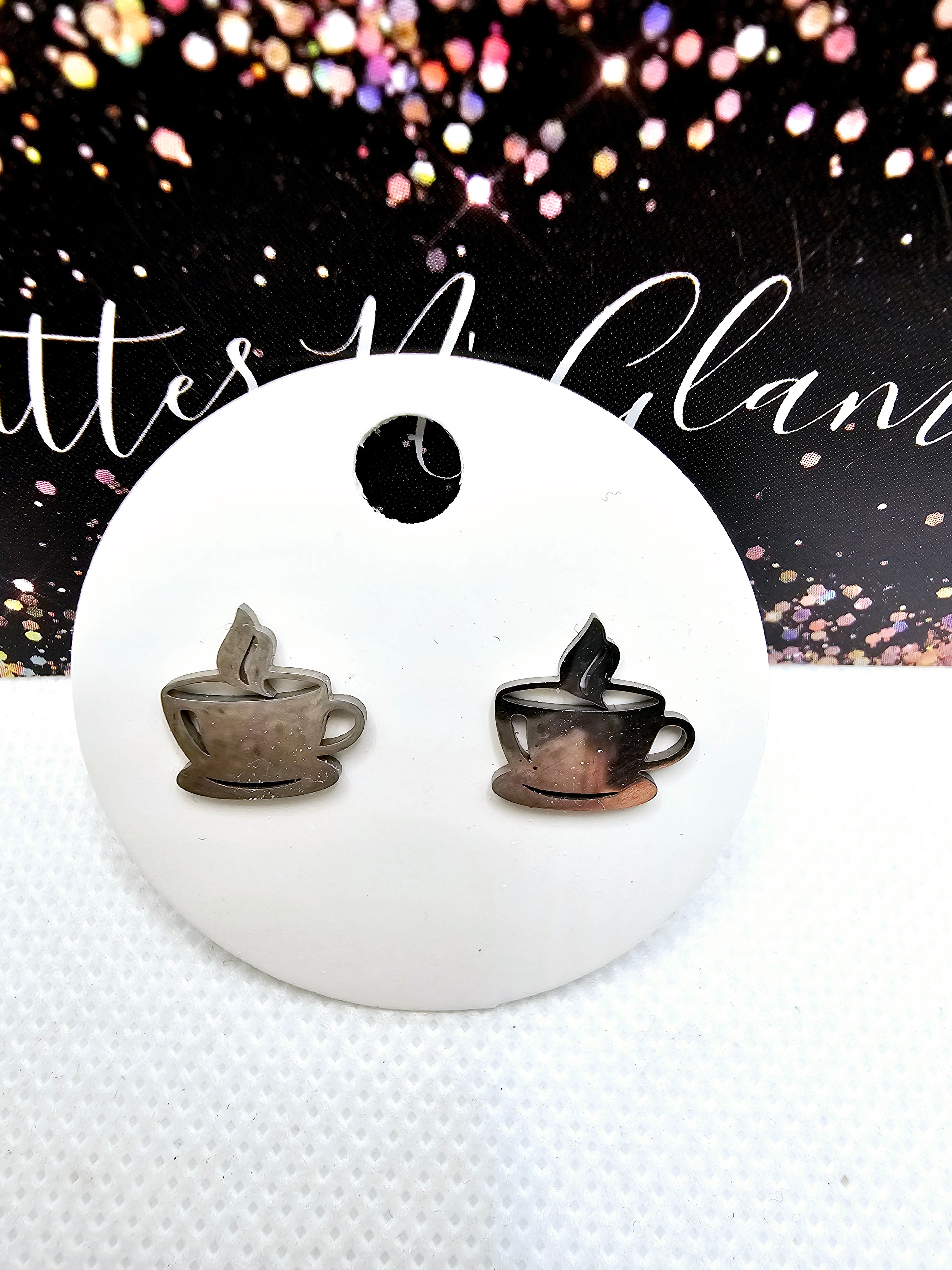 2418 Silver Coffee Cup Stud Earrings
