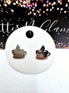 2418 Silver Coffee Cup Stud Earrings