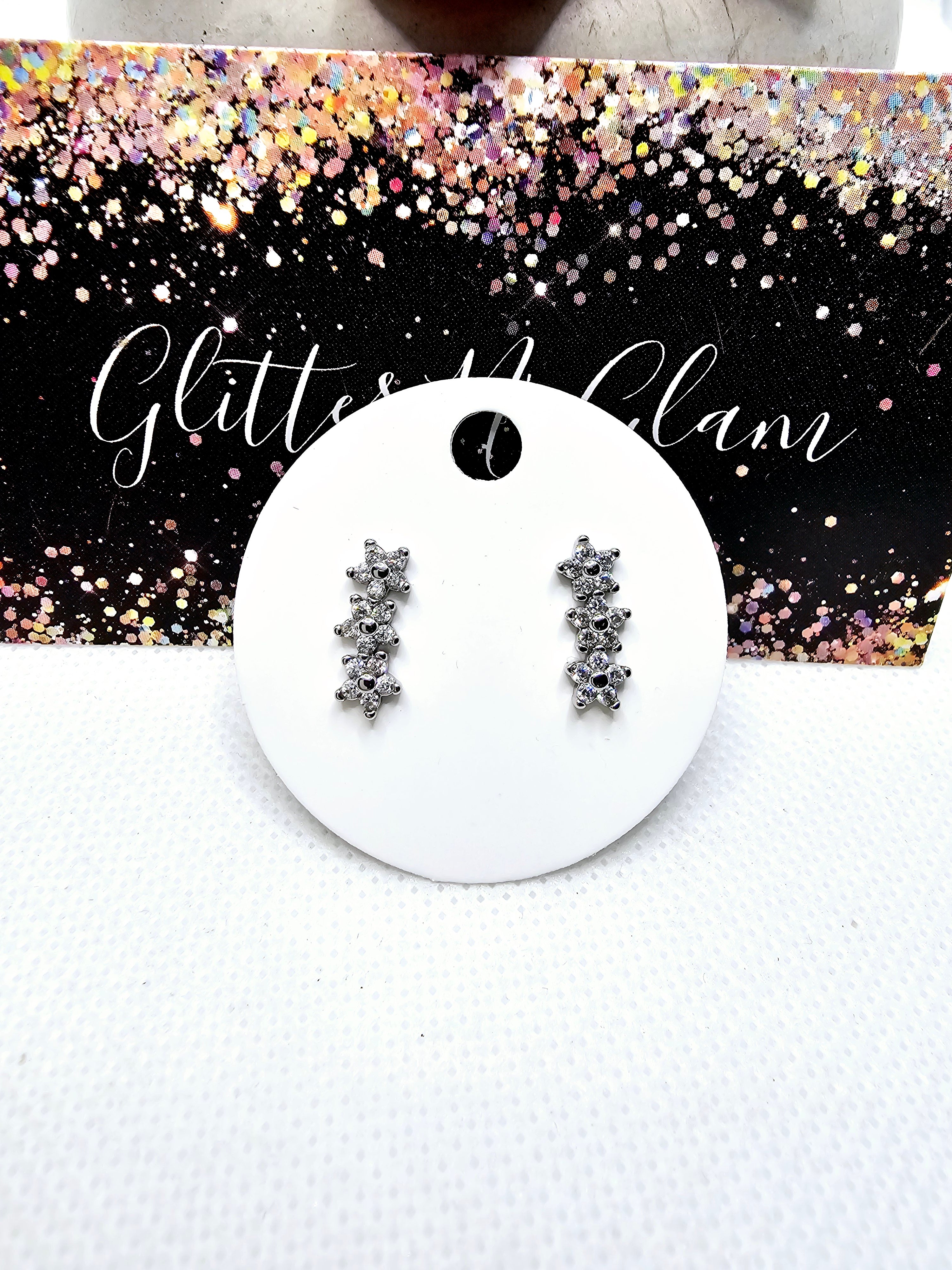 2432 Silver 3 Stars Stud Earrings