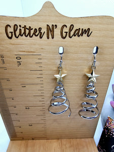 2428 Gold/Silver Twisted X-mas Tree Dangle Earrings