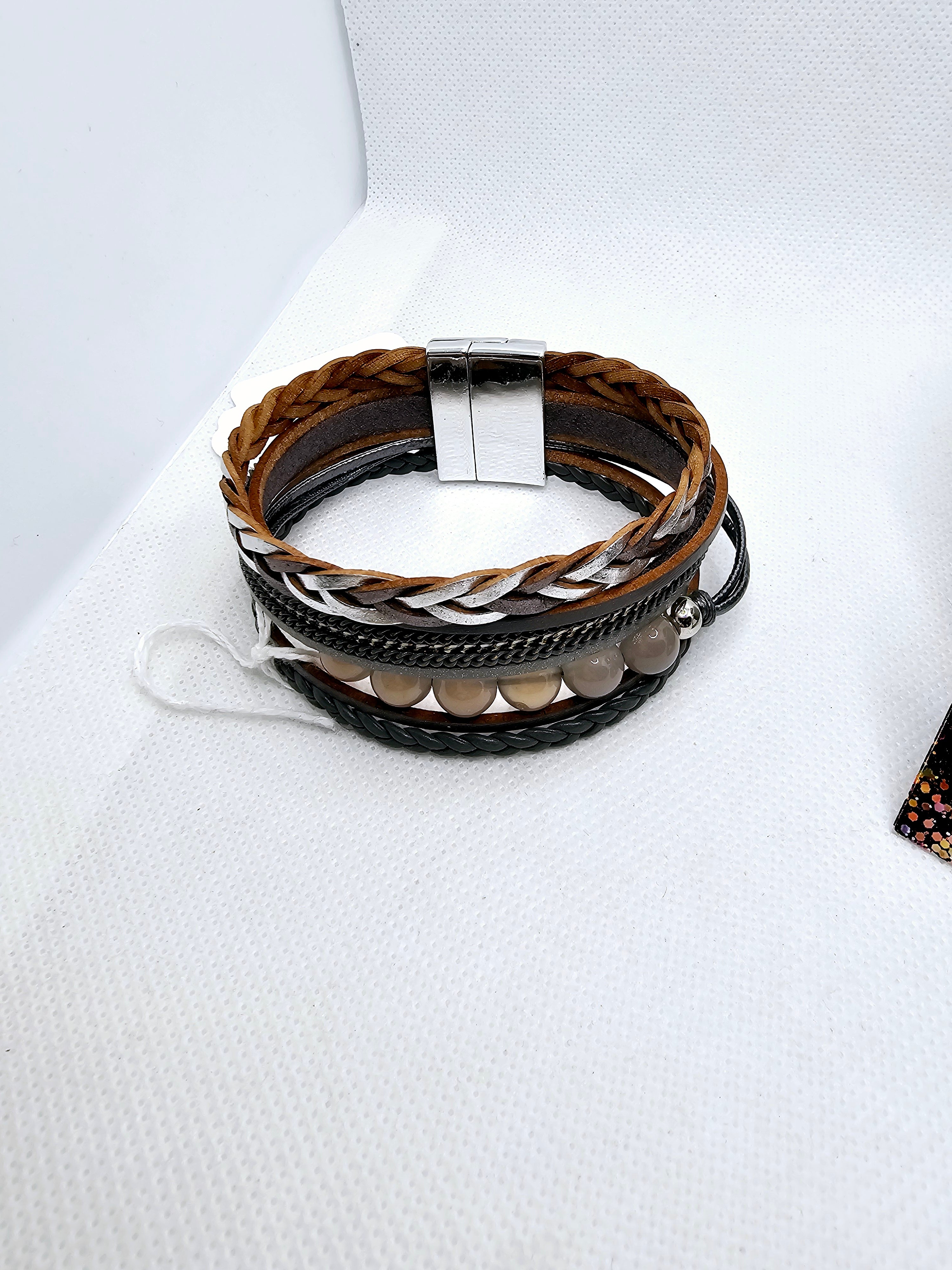 2442 Gray Leather Wrap Bracelet