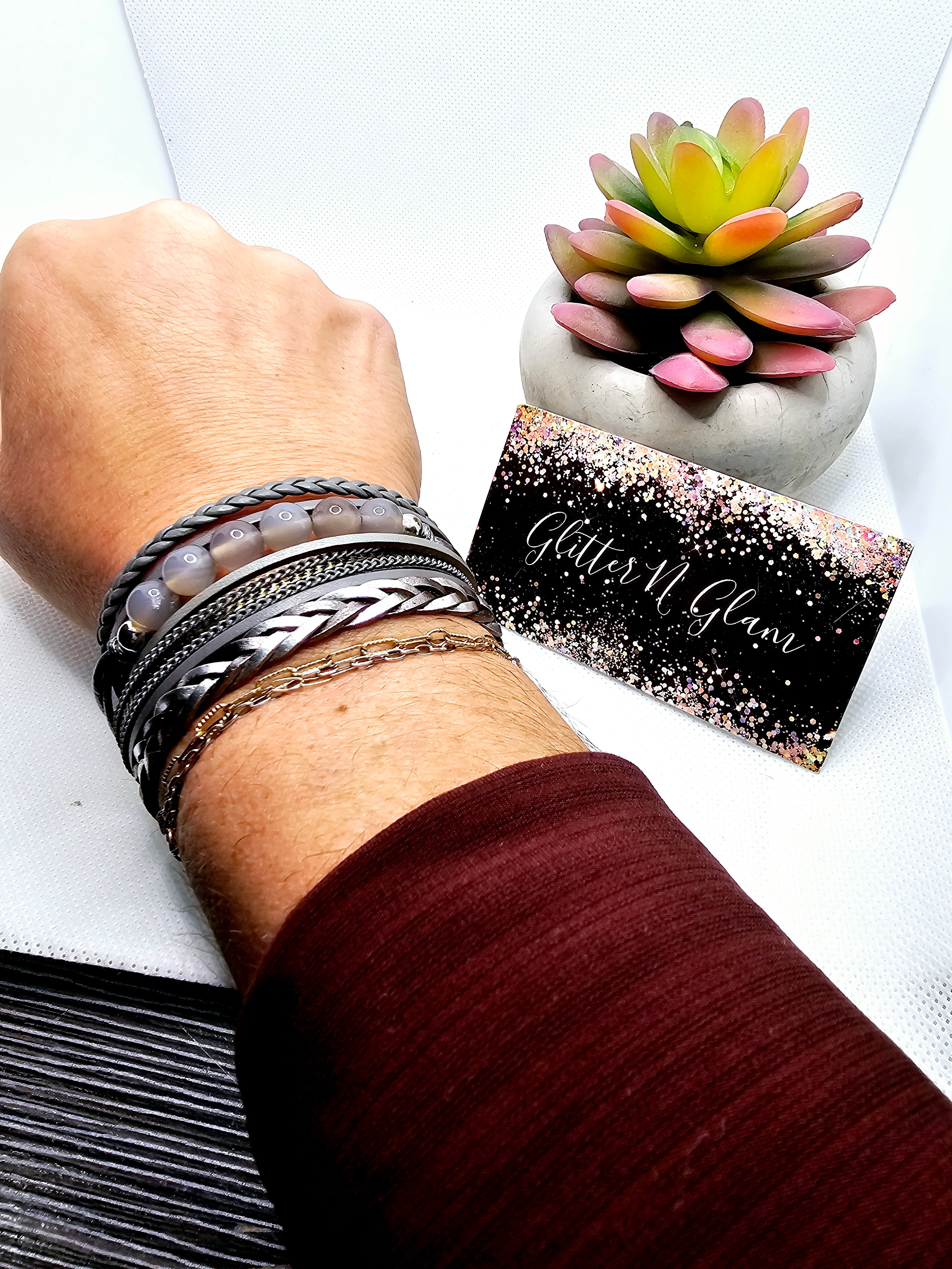 2442 Gray Leather Wrap Bracelet