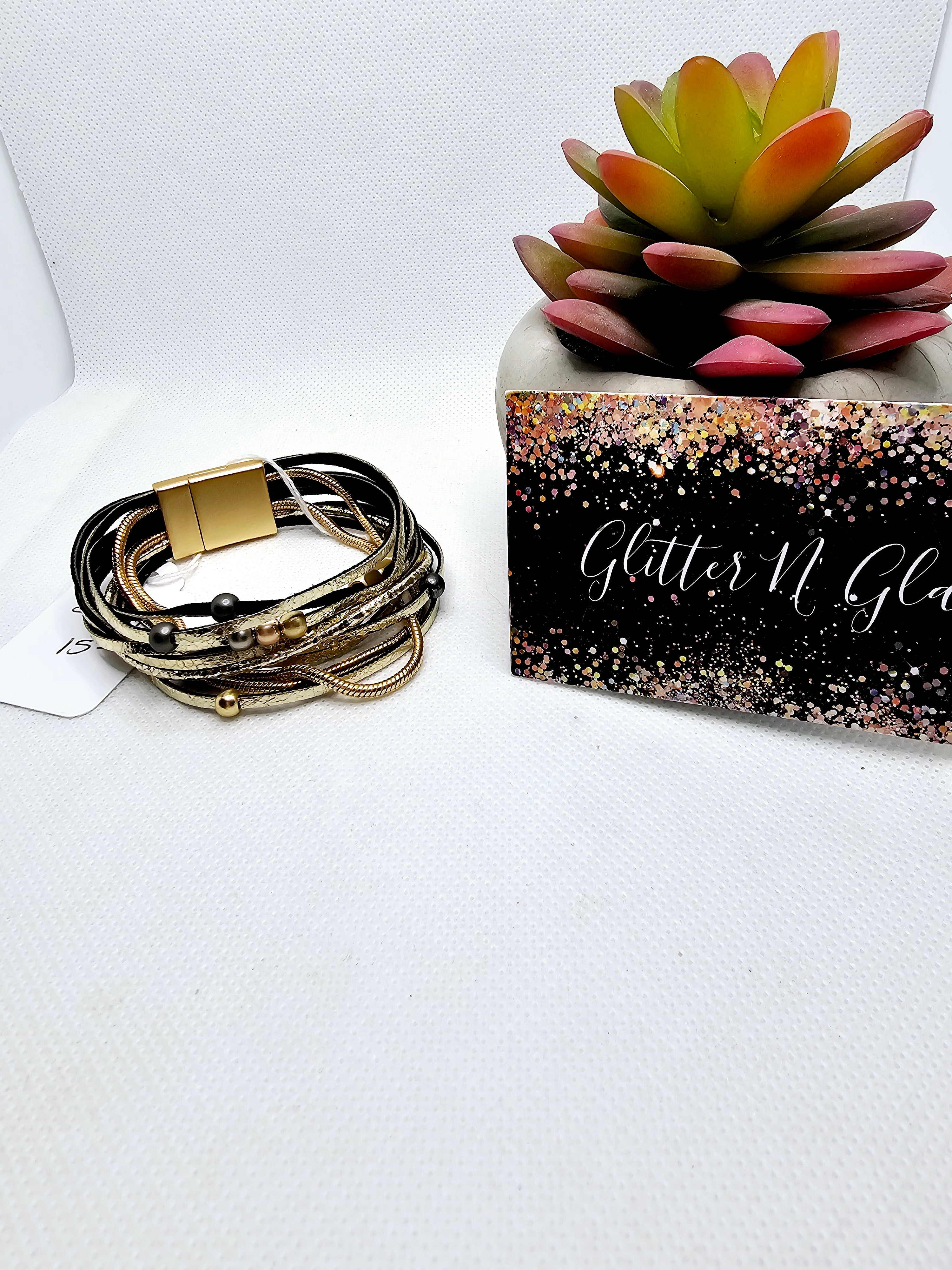 2441 Gold/Silver Leather Wrap Bracelet