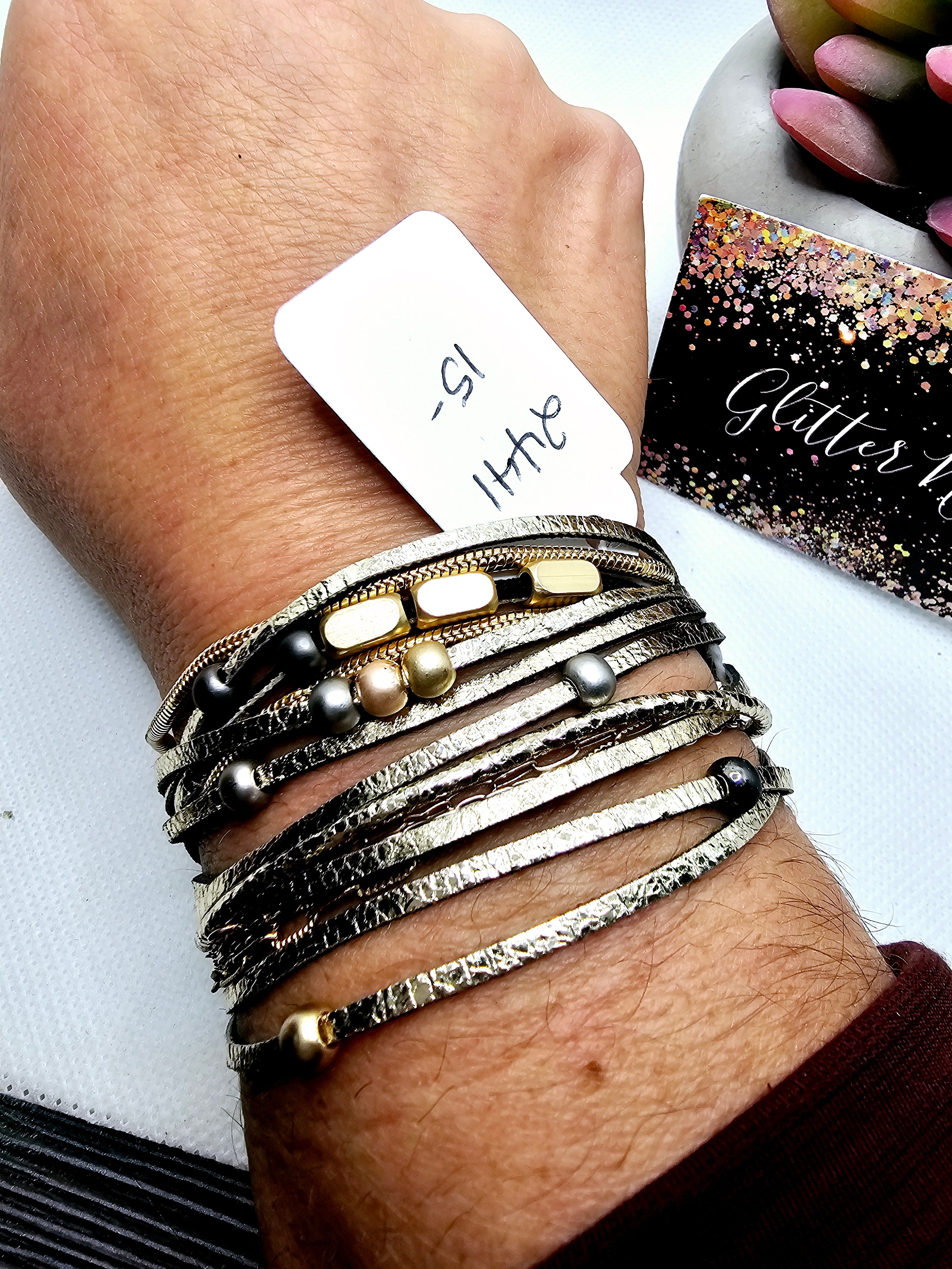 2441 Gold/Silver Leather Wrap Bracelet