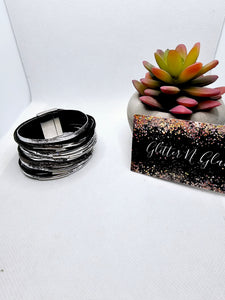 2438 Black/Silver Leather Wrap Bracelet