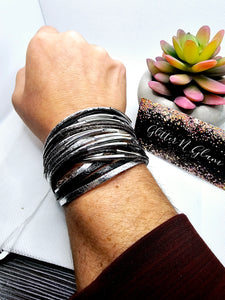 2438 Black/Silver Leather Wrap Bracelet