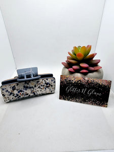 2467 Blue Foral Leather Claw Clip