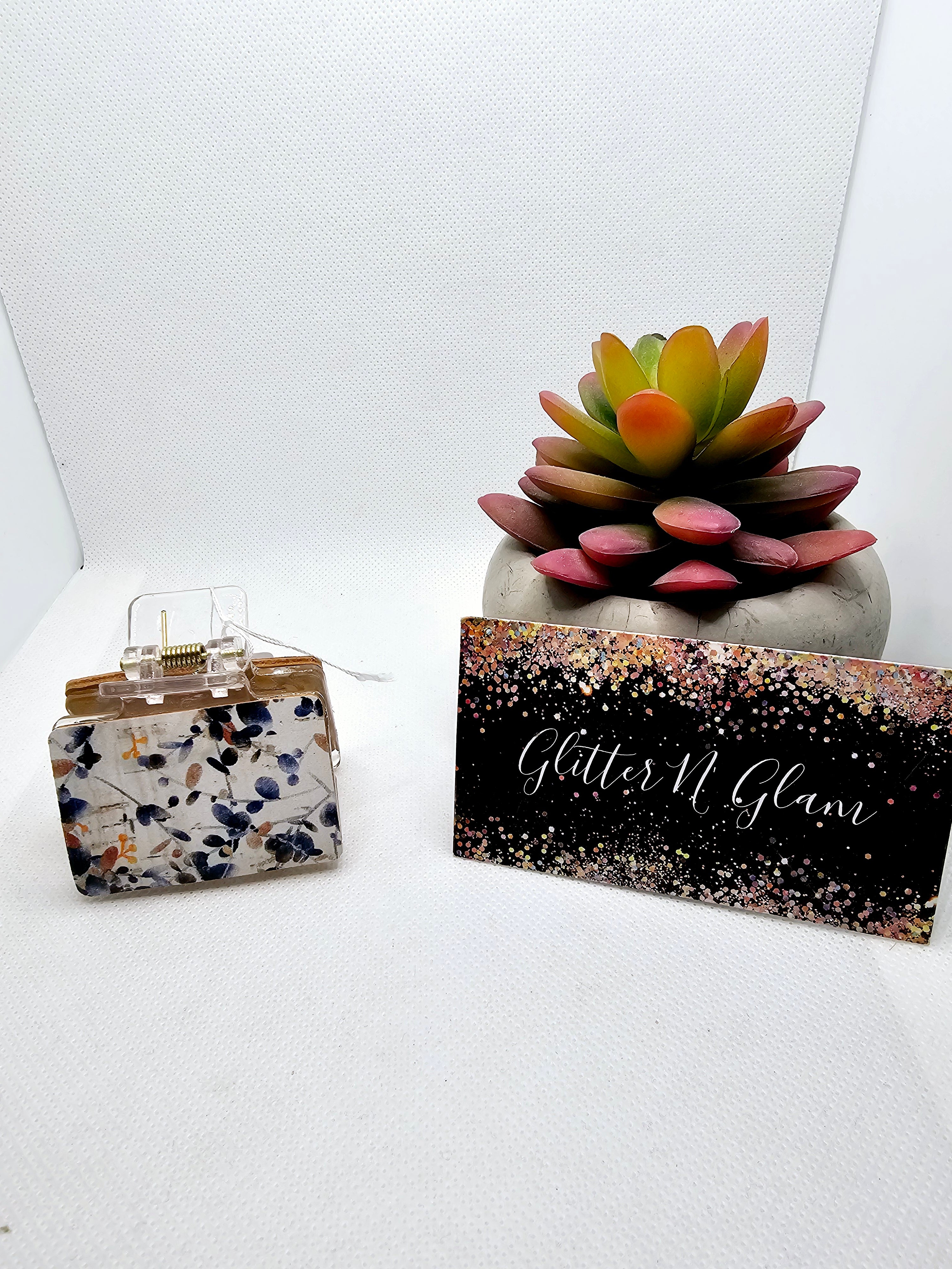 2468 Blue and Orange Floral Leather Small Claw Clip