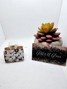 2468 Blue and Orange Floral Leather Small Claw Clip