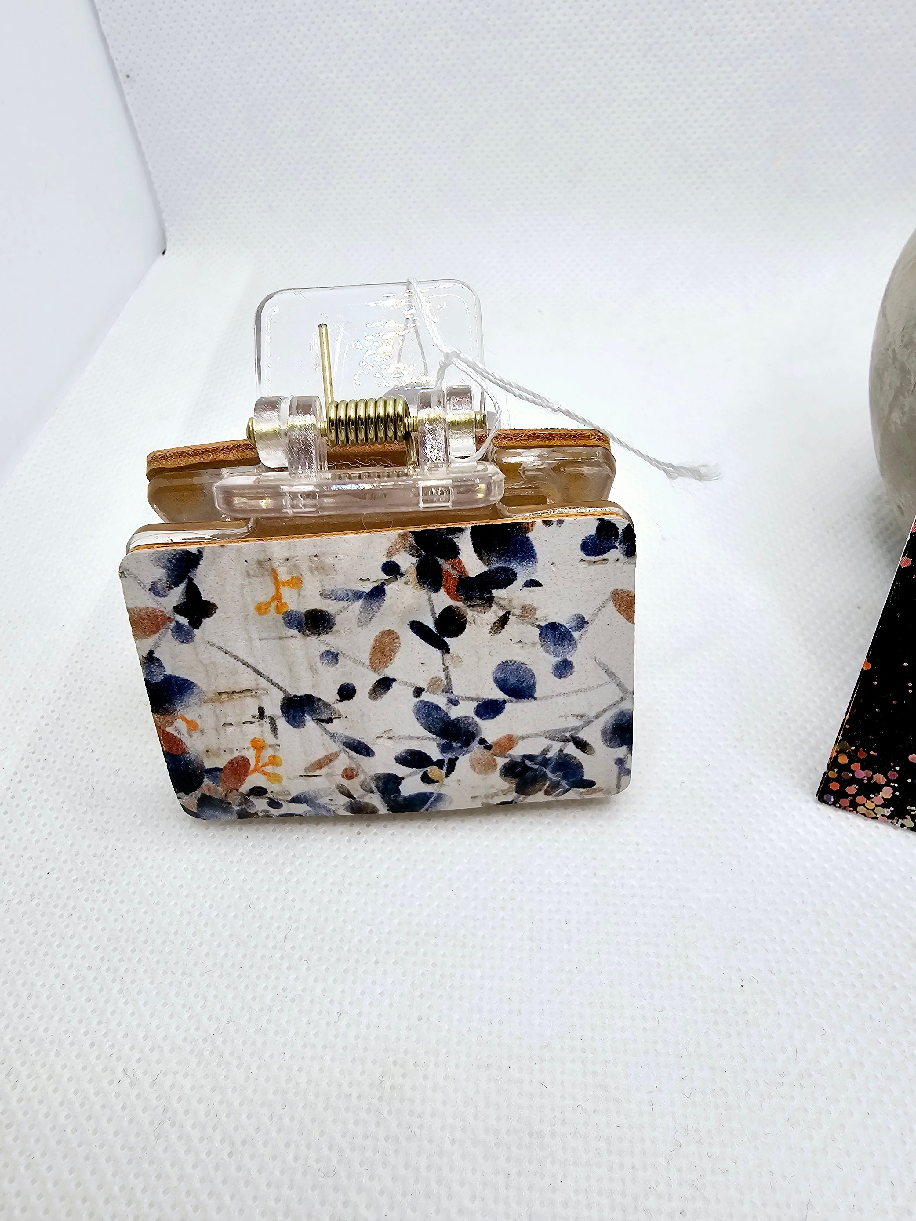 2468 Blue and Orange Floral Leather Small Claw Clip