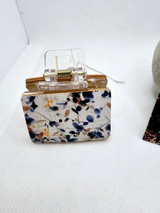 2468 Blue and Orange Floral Leather Small Claw Clip
