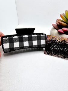 2455 Black/White Plaid Leather Claw Clip