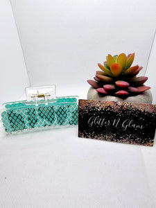 2449 Clear Teal/White Lace Leather Claw Clip
