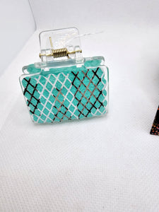 2450 Clear Teal/White Lace Leather Small Claw Clip
