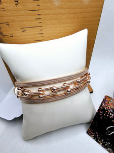 2483 Rosegold Leather Wrap Bracelet with Magnetic Clasp and Chain-like Details