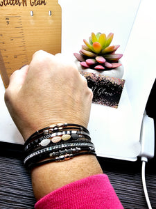2484 Black and Silver Wrap Bracelet with Magnetic Clasp and Rosegold/Gold/Gunmetal Accents
