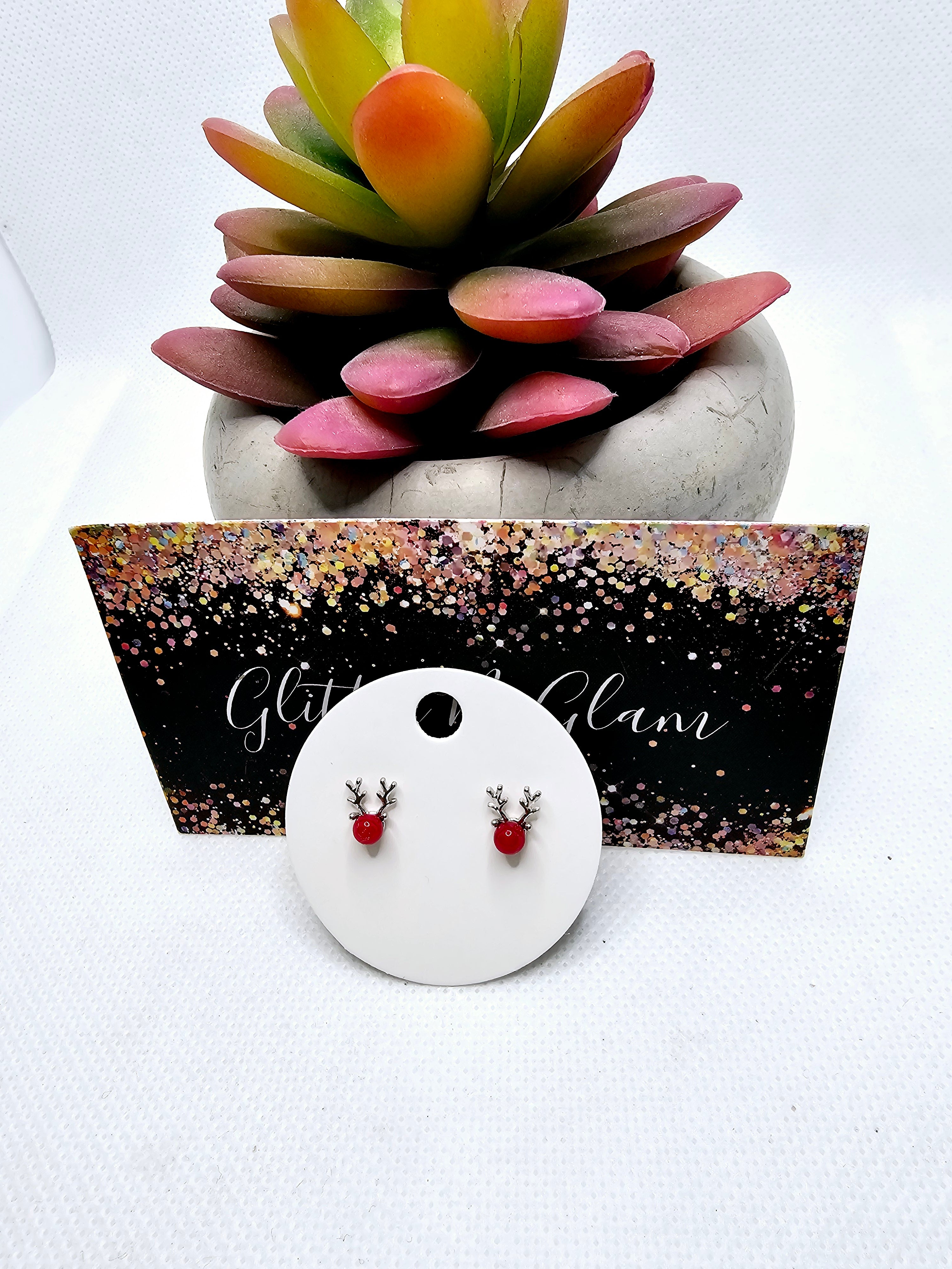 2502 Red Reindeer Stud Earrings