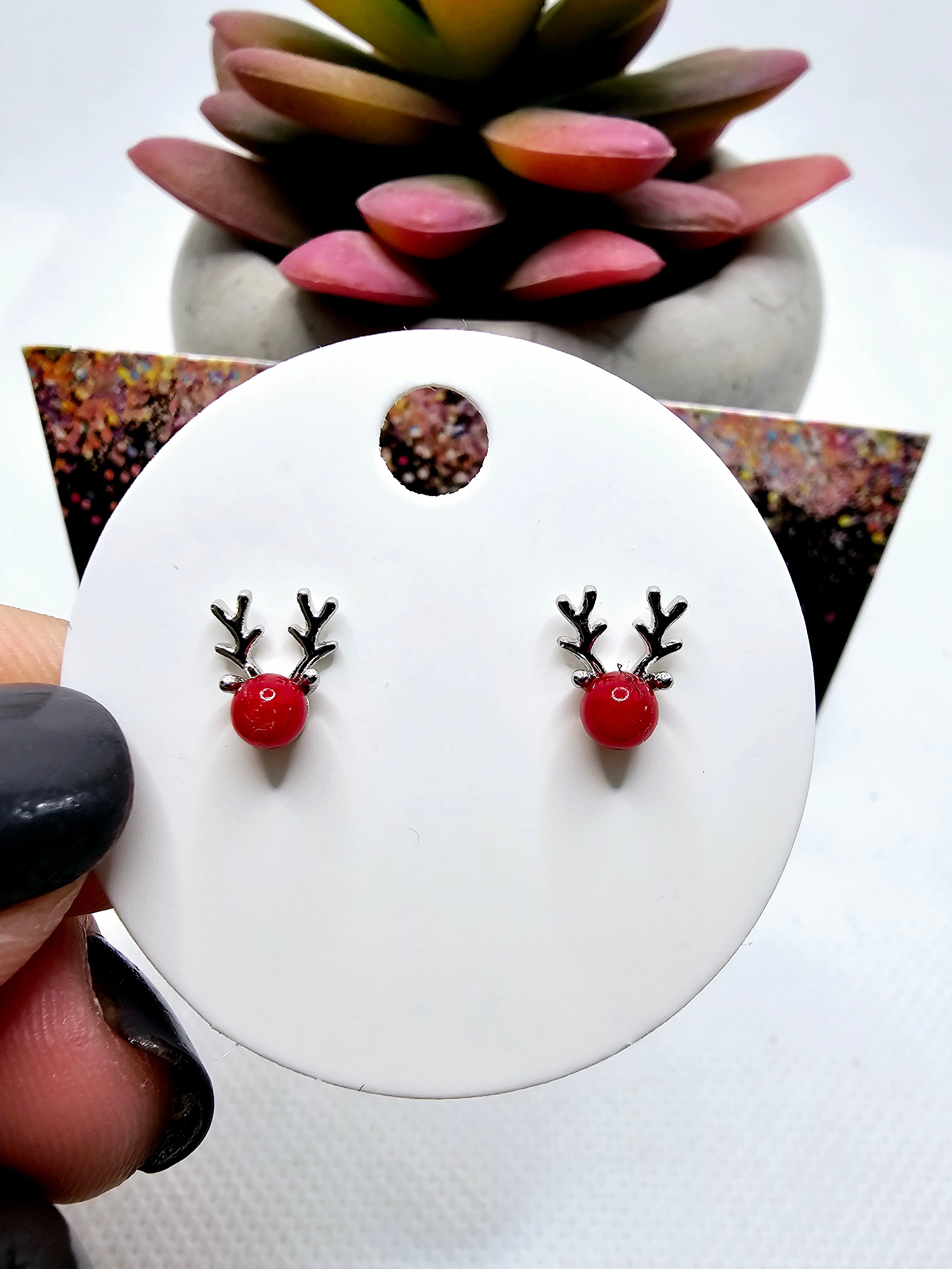 2502 Red Reindeer Stud Earrings