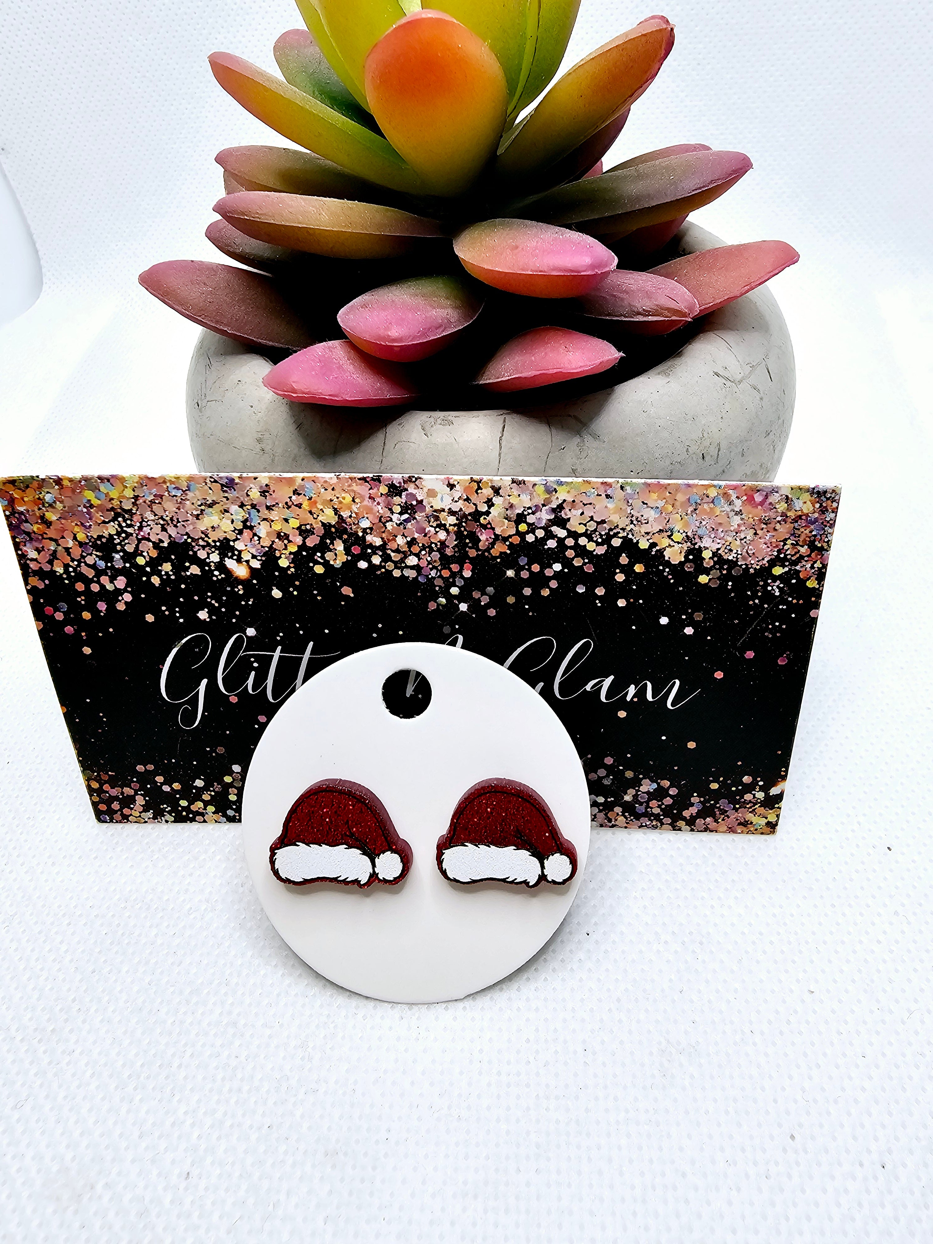 2501 Red Sparkly Santa Hats Stud Earrings