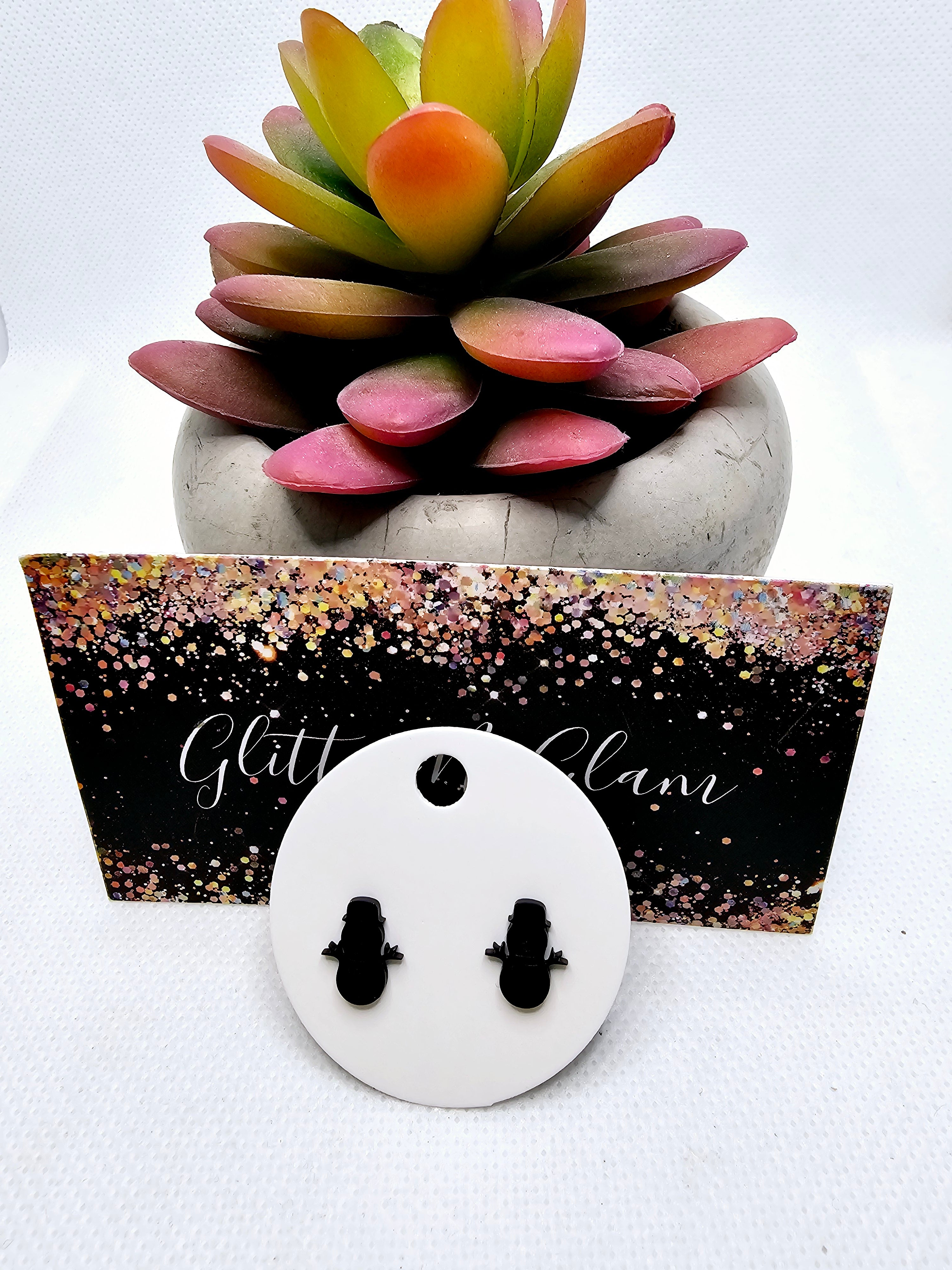 2496 Black Snowman Stud Earrings