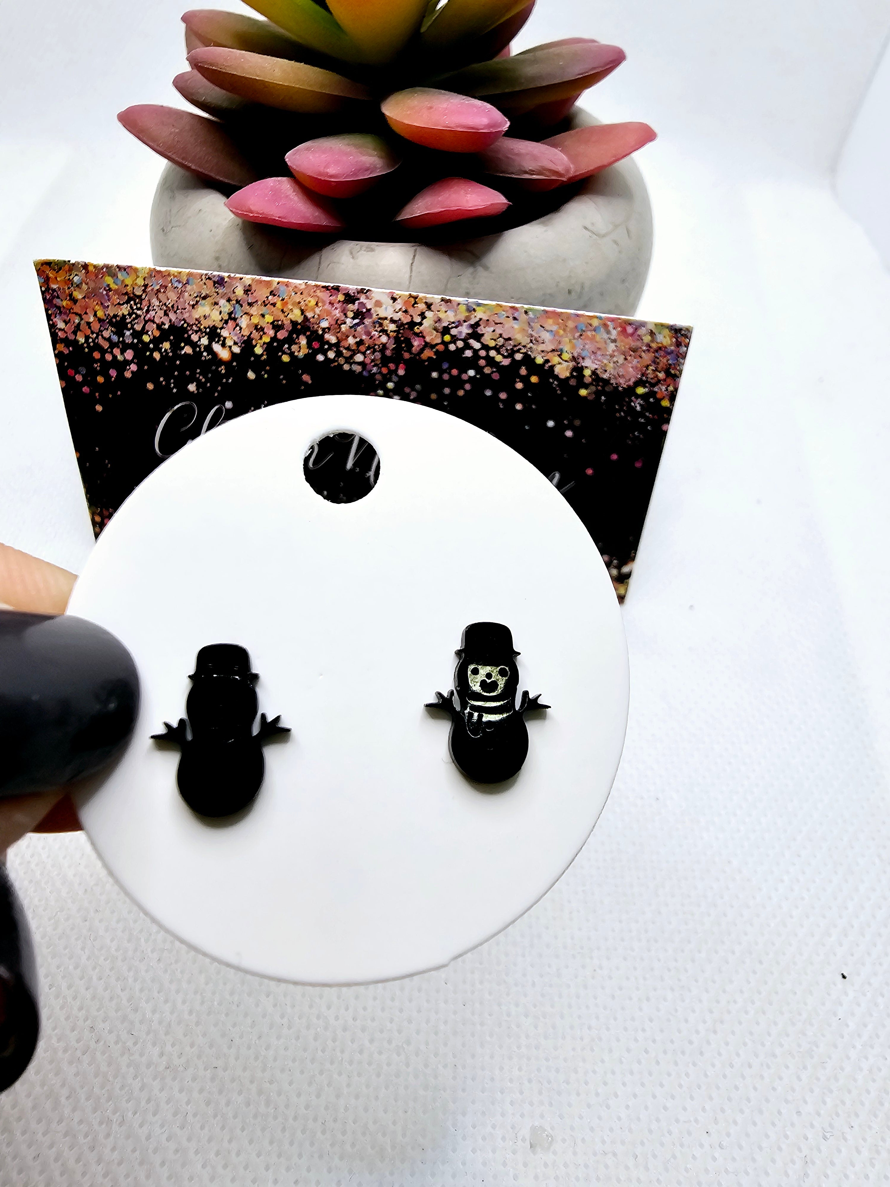 2496 Black Snowman Stud Earrings