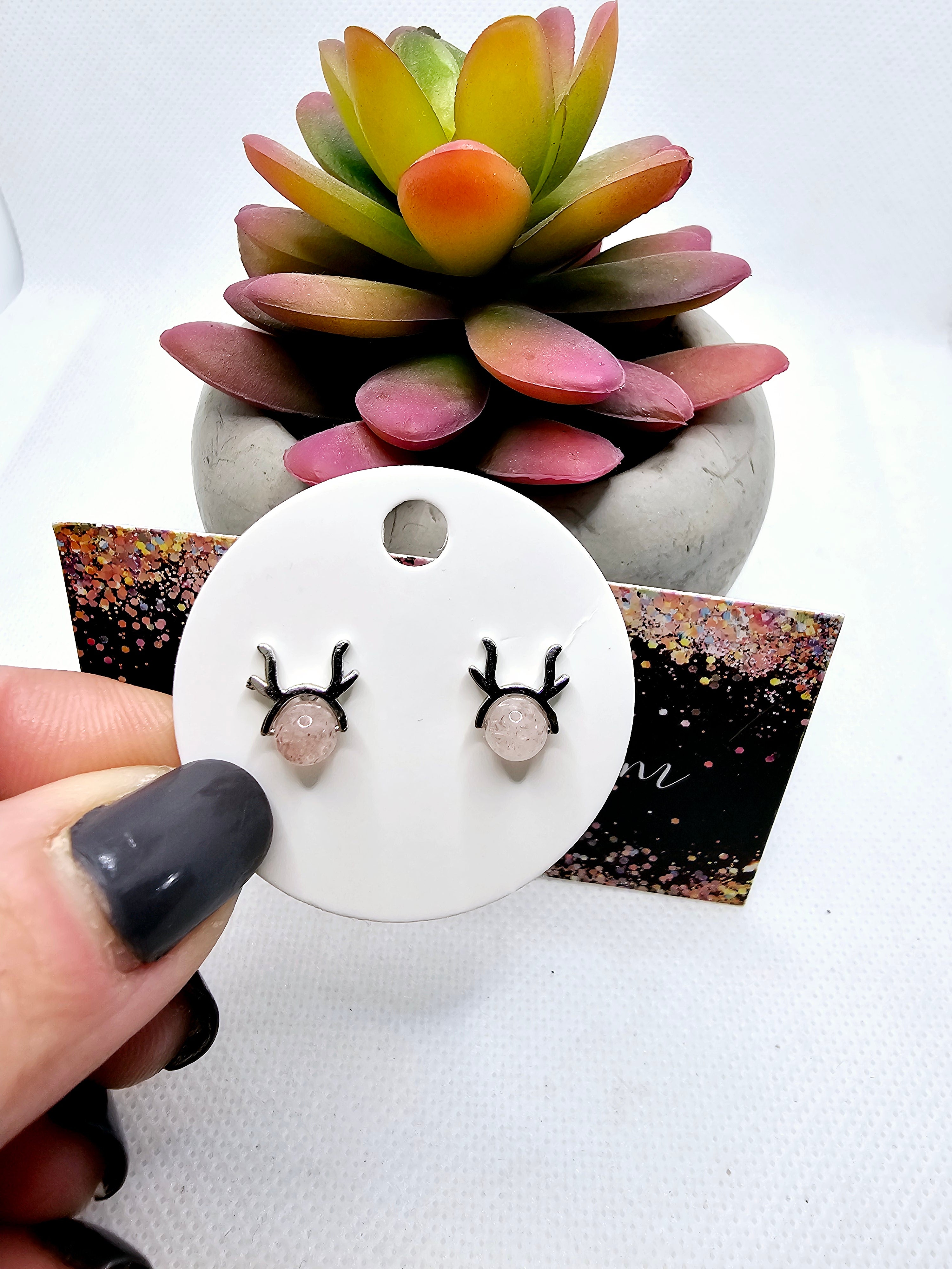 2503 Pink Reindeer Stud Earrings