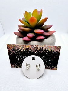 2504 White Pearl Reindeer Stud Earrings