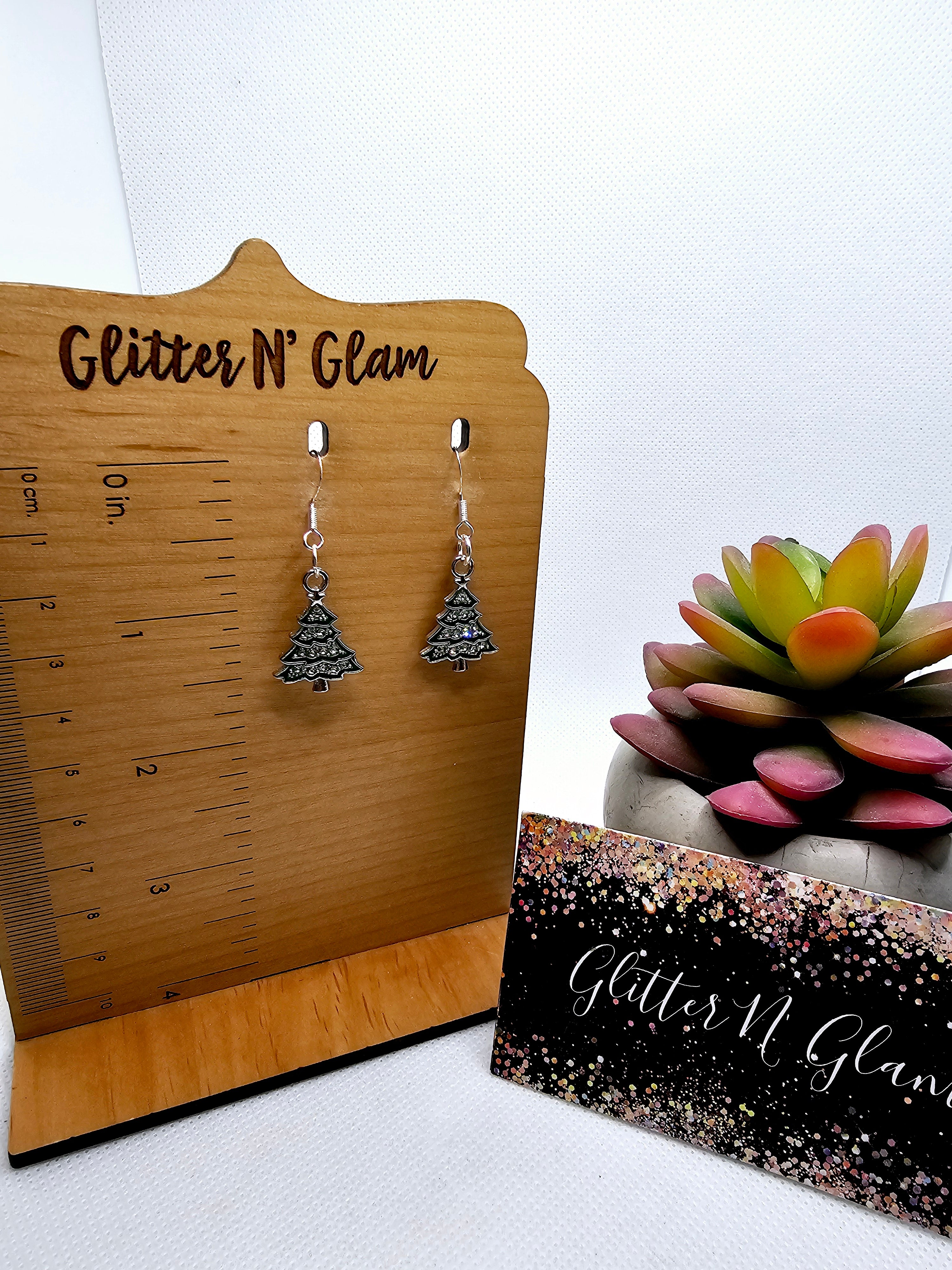 2476 Sparkly Green Christmas Tree with Bling Dangle Earrings