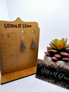 2476 Sparkly Green Christmas Tree with Bling Dangle Earrings