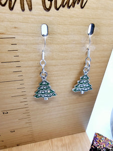 2476 Sparkly Green Christmas Tree with Bling Dangle Earrings