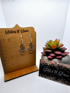 2497 Silver Snowman Dangle Earrings with Gemstones