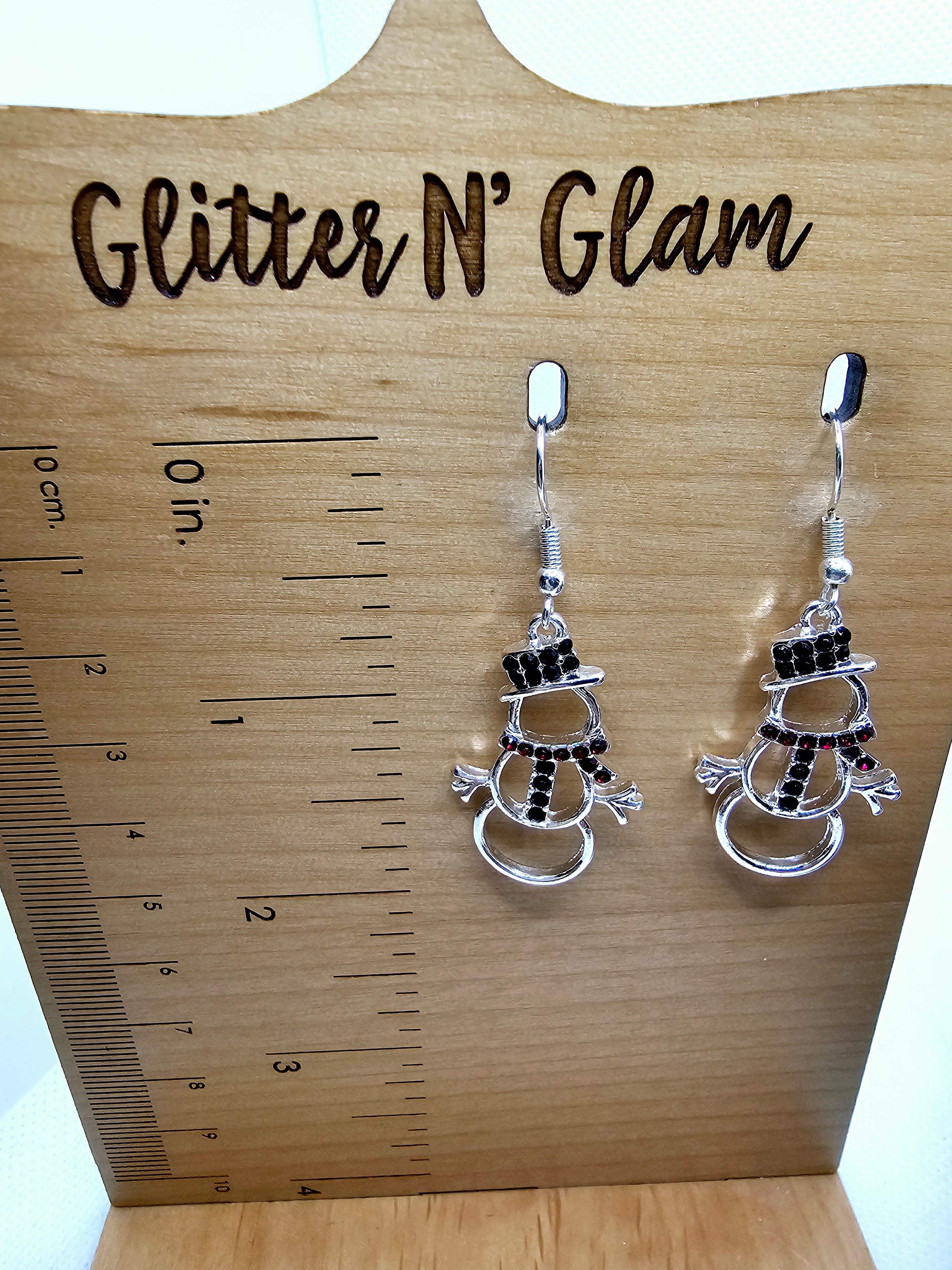 2497 Silver Snowman Dangle Earrings with Gemstones
