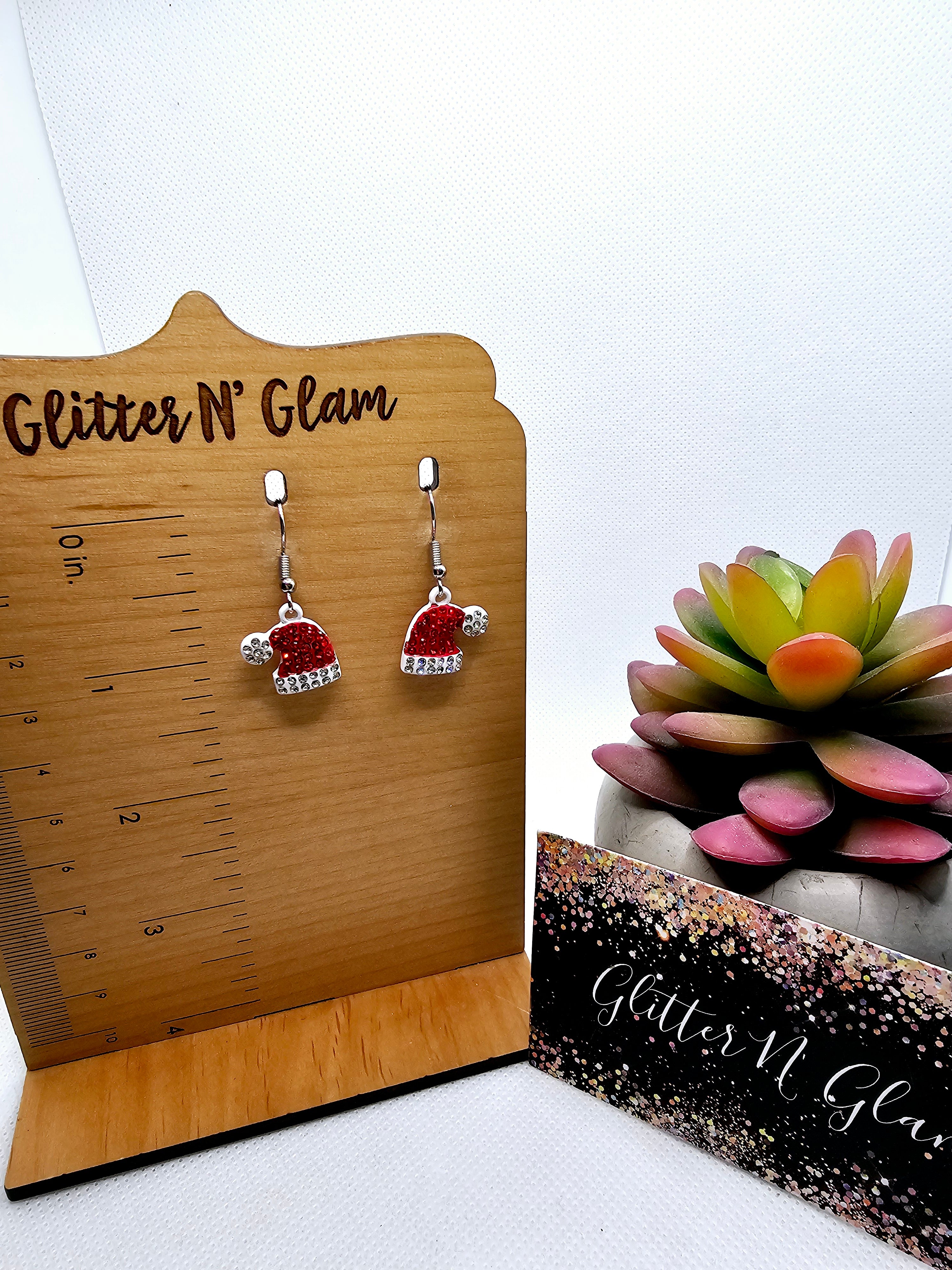 2498 Sparkly Santa Hats with Bling Dangle Earrings
