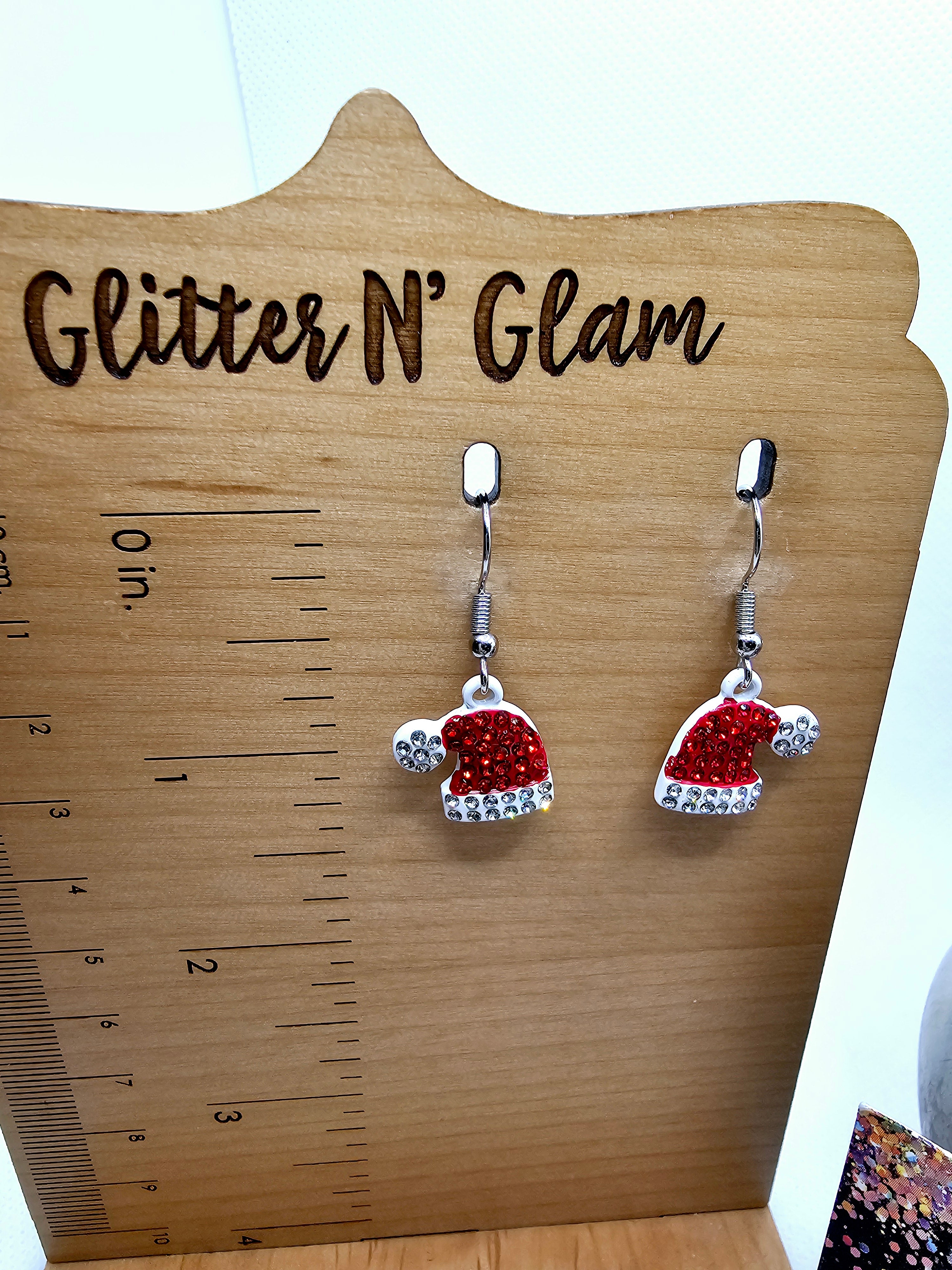 2498 Sparkly Santa Hats with Bling Dangle Earrings