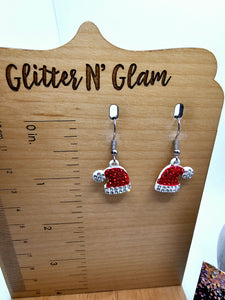 2498 Sparkly Santa Hats with Bling Dangle Earrings