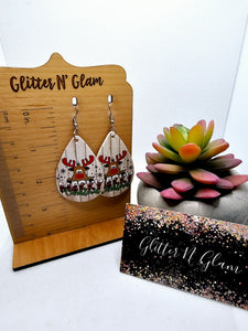 2500 Merry Christmas Reindeer Leather Teardrop Earrings